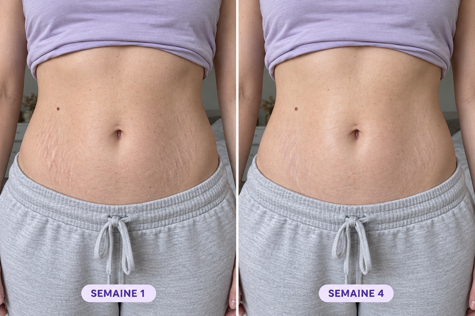 Comparaison de la peau du ventre, semaine 1 et semaine 4